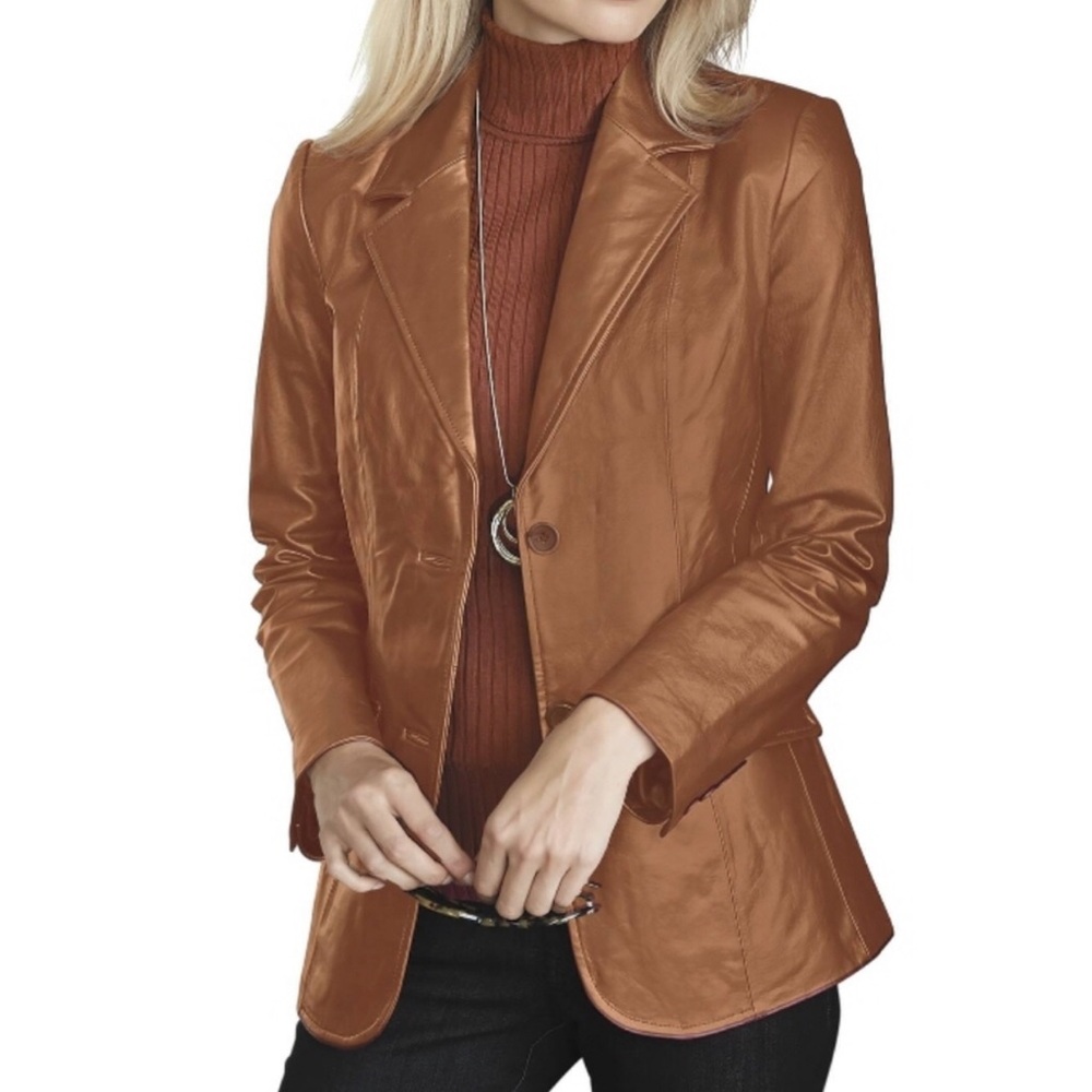 NWT Chadwicks Leather Women's Tan Blazer Jacket L